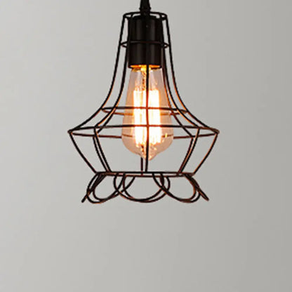 Retro Industrial Metal Cage Pendant Light Fixture - 1-Light Ceiling Hanging Fixture for Restaurants