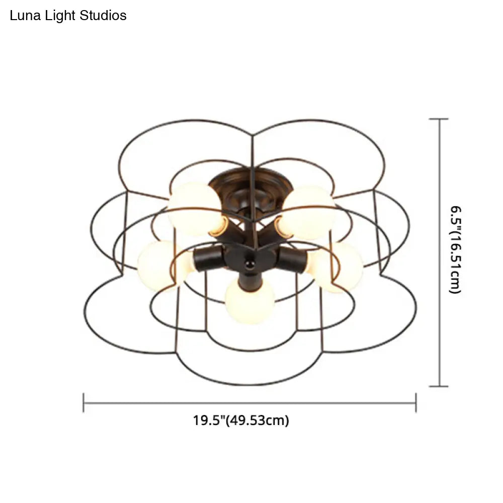 DecorBites™ DecorBites™ Retro Industrial Metal Ceiling Mounted Flower Semi Flush Light Fixture for Bedroom