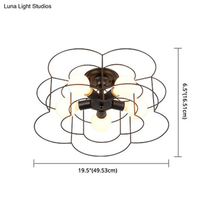 DecorBites™ DecorBites™ Retro Industrial Metal Ceiling Mounted Flower Semi Flush Light Fixture for Bedroom