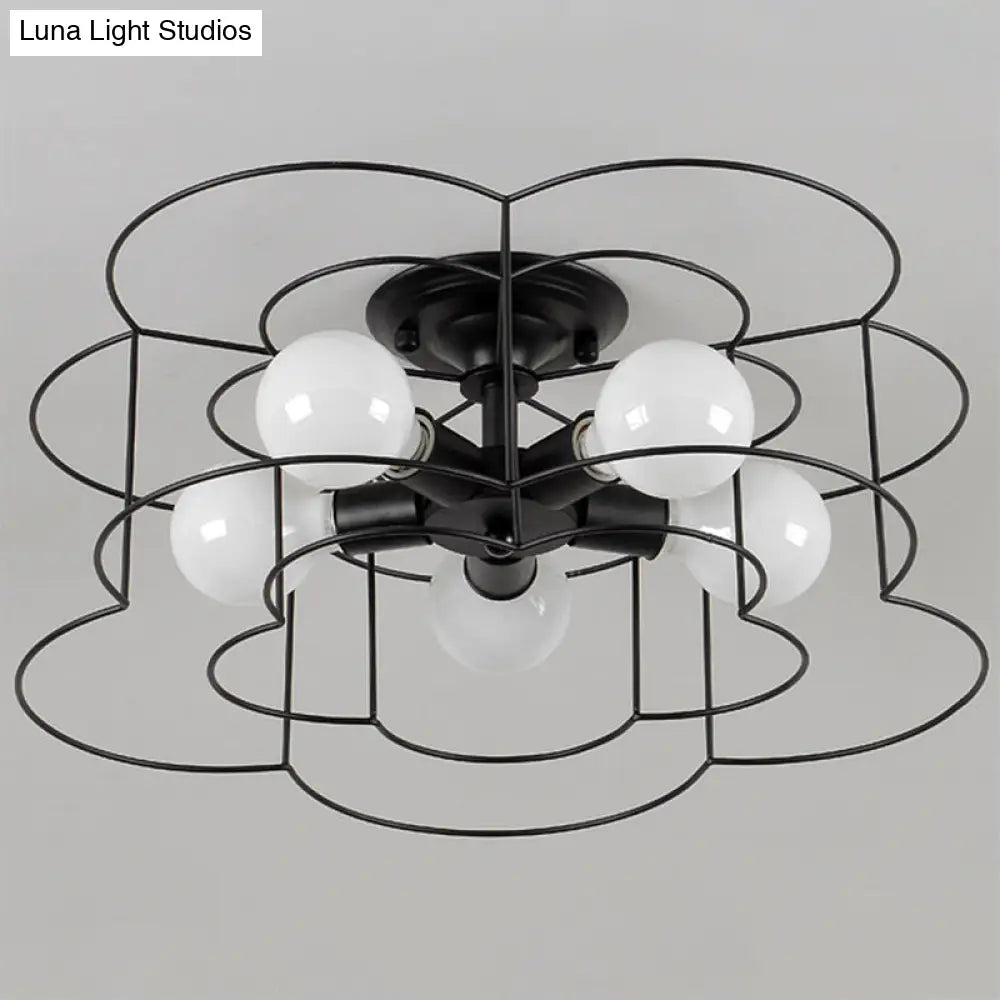 DecorBites™ DecorBites™ Retro Industrial Metal Ceiling Mounted Flower Semi Flush Light Fixture for Bedroom