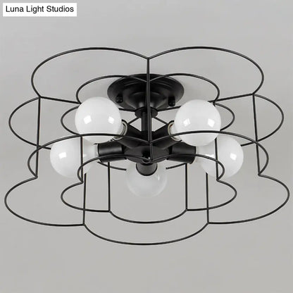 DecorBites™ DecorBites™ Retro Industrial Metal Ceiling Mounted Flower Semi Flush Light Fixture for Bedroom