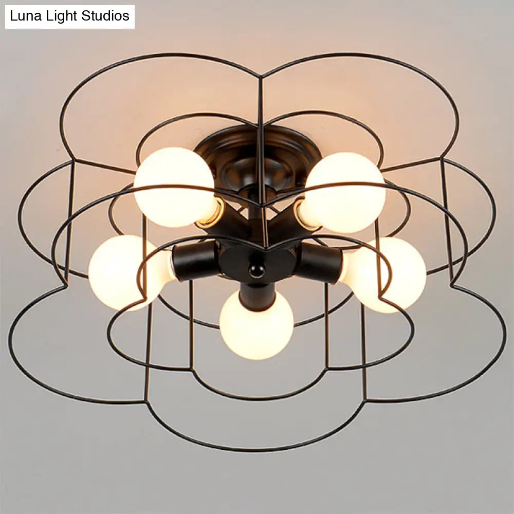DecorBites™ DecorBites™ Retro Industrial Metal Ceiling Mounted Flower Semi Flush Light Fixture for Bedroom