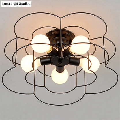 DecorBites™ DecorBites™ Retro Industrial Metal Ceiling Mounted Flower Semi Flush Light Fixture for Bedroom