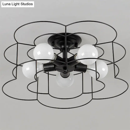 DecorBites™ DecorBites™ Retro Industrial Metal Ceiling Mounted Flower Semi Flush Light Fixture for Bedroom