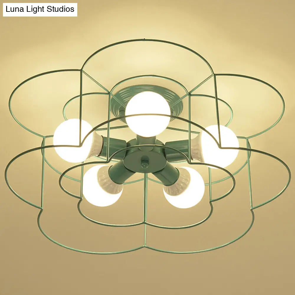 DecorBites™ DecorBites™ Retro Industrial Metal Ceiling Mounted Flower Semi Flush Light Fixture for Bedroom