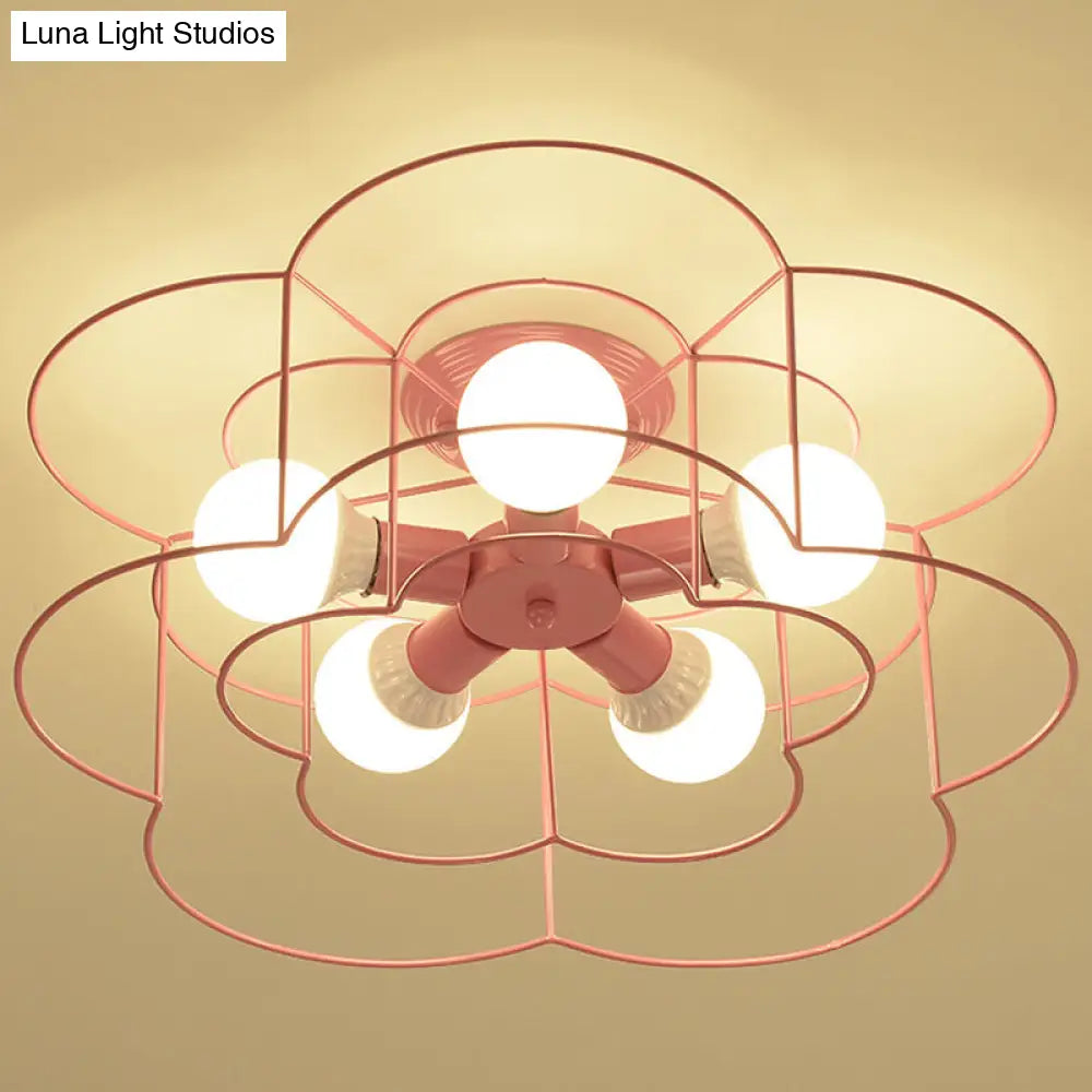 DecorBites™ DecorBites™ Retro Industrial Metal Ceiling Mounted Flower Semi Flush Light Fixture for Bedroom