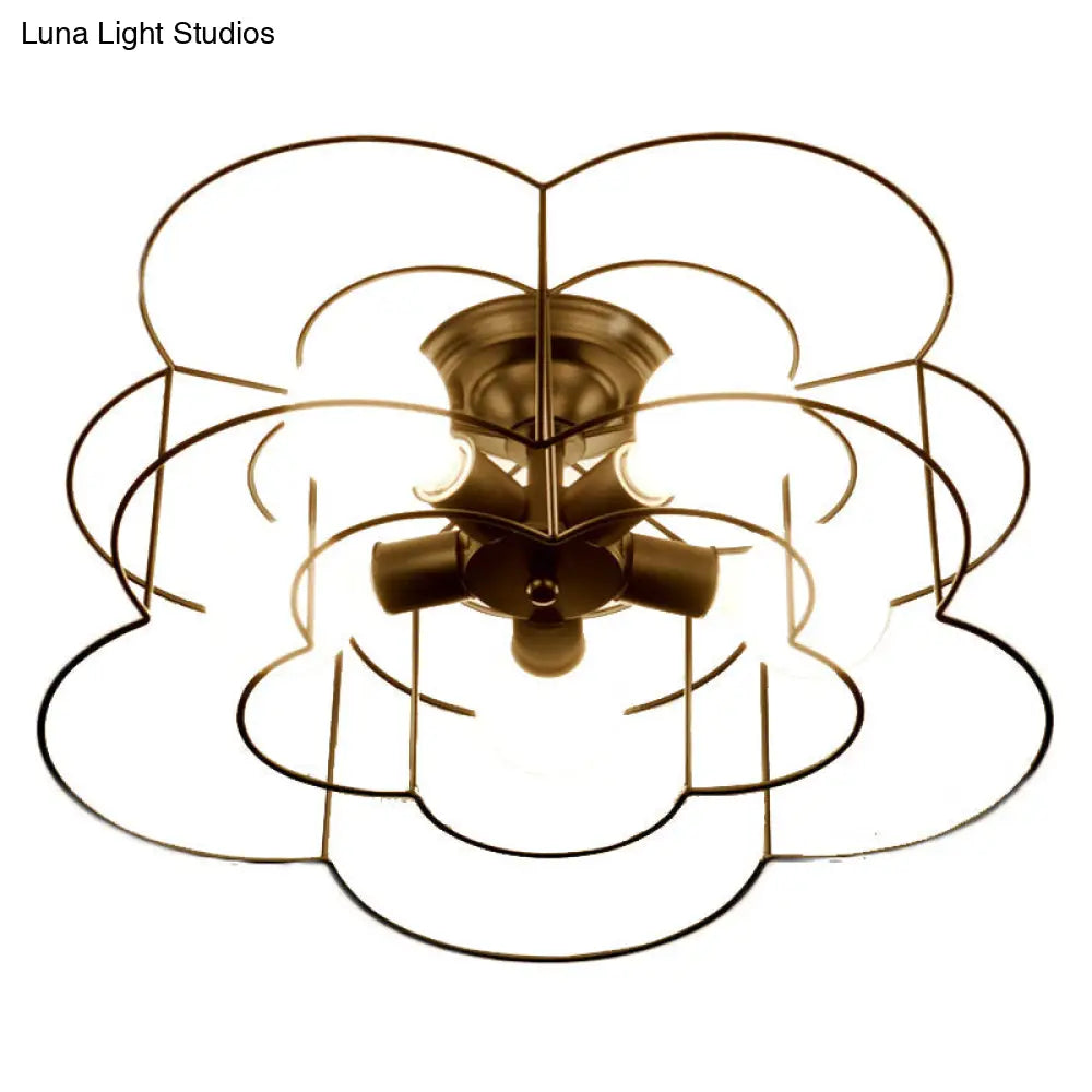 DecorBites™ DecorBites™ Retro Industrial Metal Ceiling Mounted Flower Semi Flush Light Fixture for Bedroom