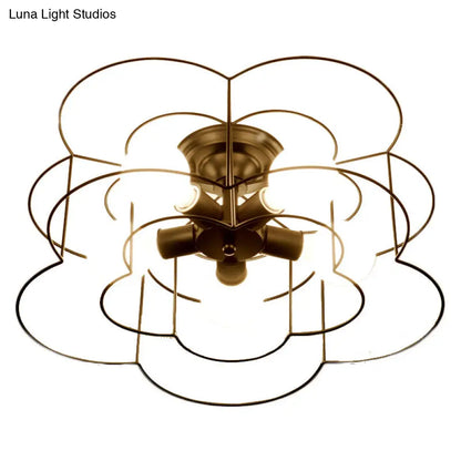 DecorBites™ DecorBites™ Retro Industrial Metal Ceiling Mounted Flower Semi Flush Light Fixture for Bedroom
