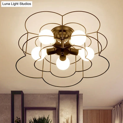 DecorBites™ DecorBites™ Retro Industrial Metal Ceiling Mounted Flower Semi Flush Light Fixture for Bedroom