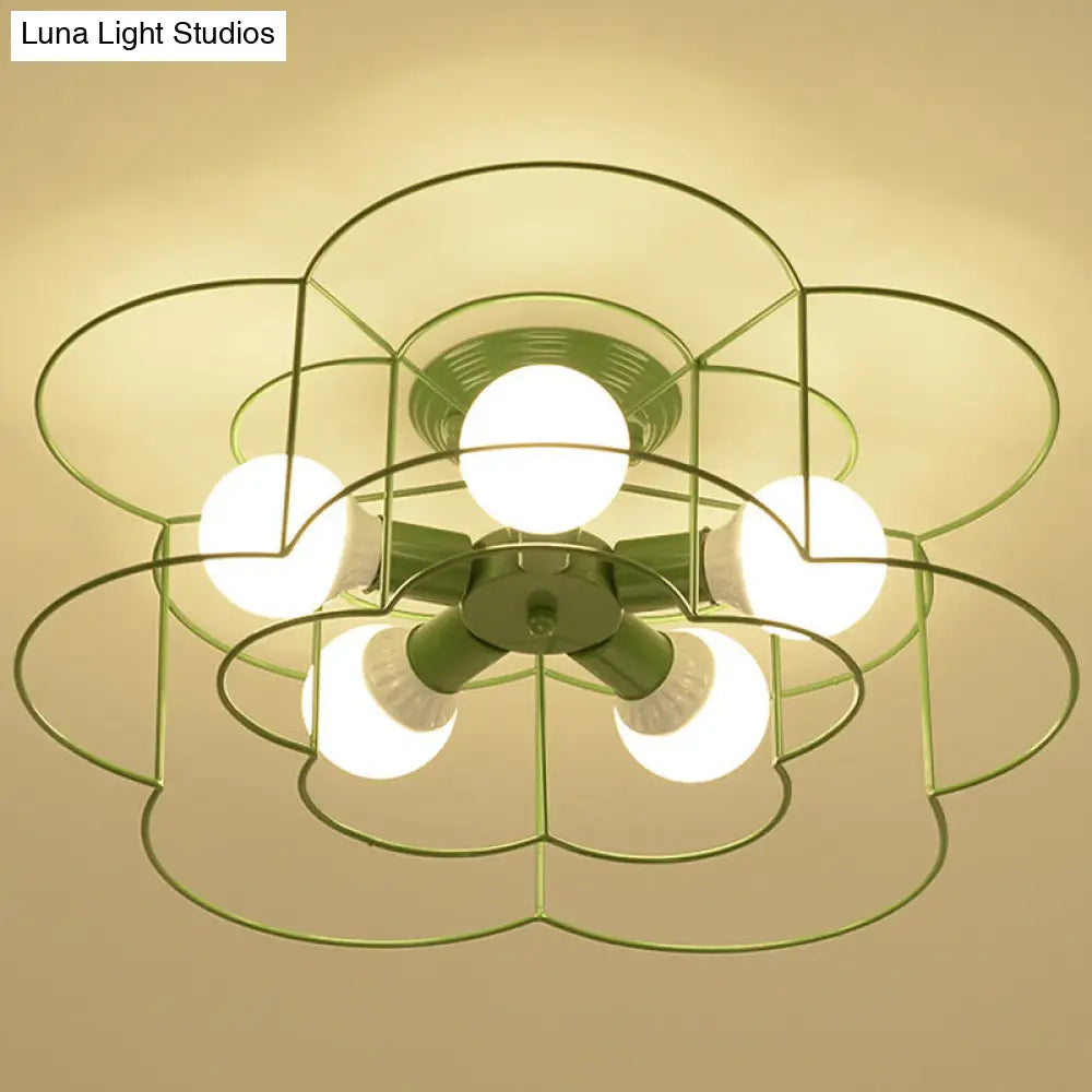 DecorBites™ DecorBites™ Retro Industrial Metal Ceiling Mounted Flower Semi Flush Light Fixture for Bedroom