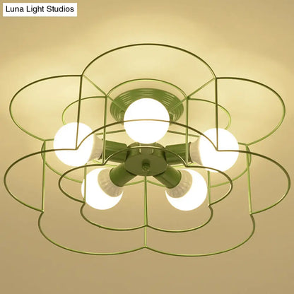 DecorBites™ DecorBites™ Retro Industrial Metal Ceiling Mounted Flower Semi Flush Light Fixture for Bedroom