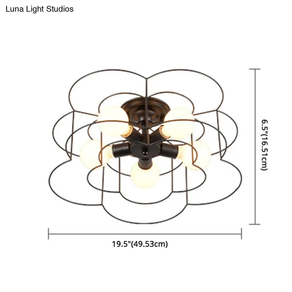 DecorBites™ DecorBites™ Retro Industrial Metal Ceiling Mounted Flower Semi Flush Light Fixture for Bedroom