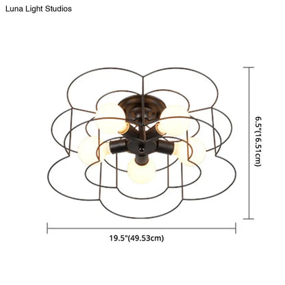 DecorBites™ DecorBites™ Retro Industrial Metal Ceiling Mounted Flower Semi Flush Light Fixture for Bedroom