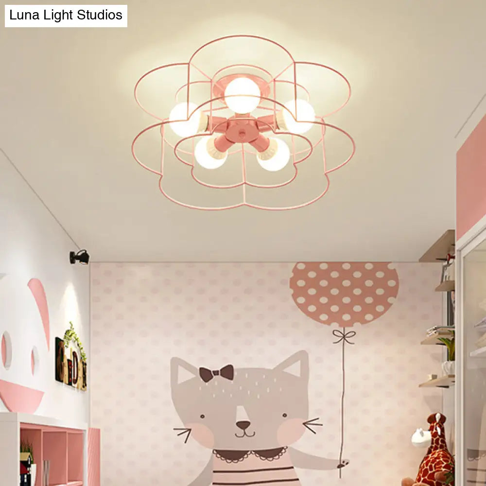 DecorBites™ DecorBites™ Retro Industrial Metal Ceiling Mounted Flower Semi Flush Light Fixture for Bedroom