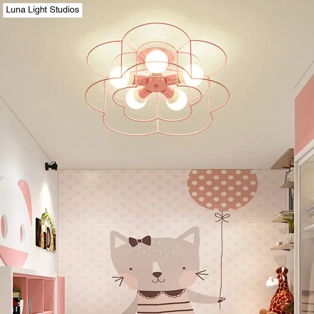 DecorBites™ DecorBites™ Retro Industrial Metal Ceiling Mounted Flower Semi Flush Light Fixture for Bedroom