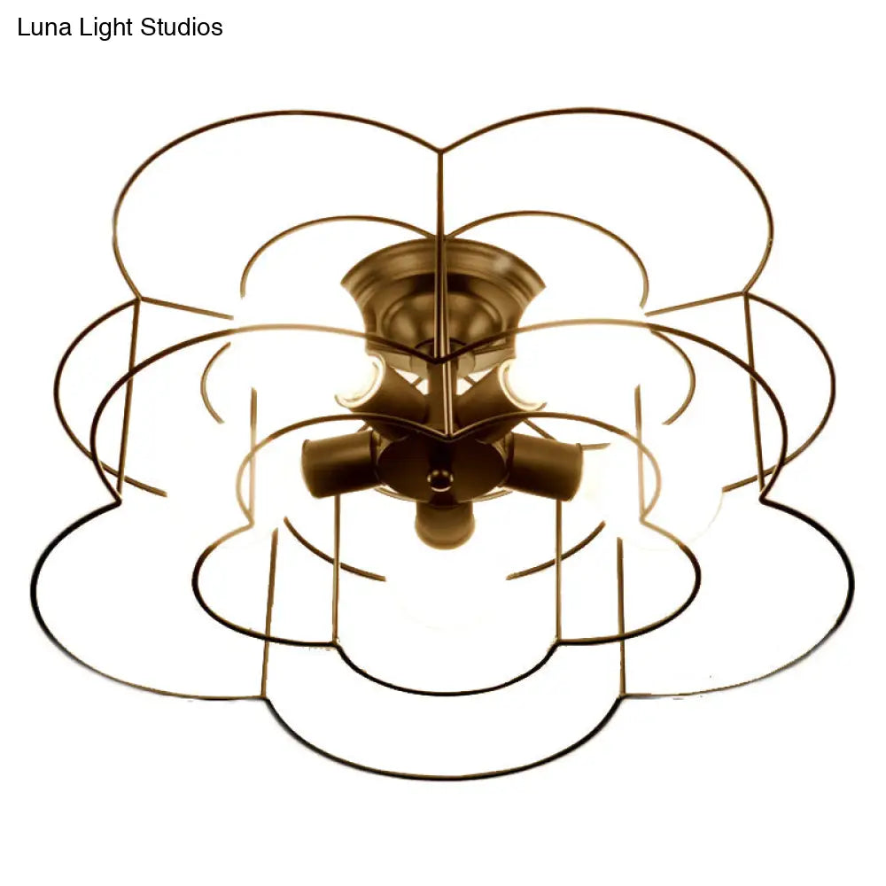 DecorBites™ DecorBites™ Retro Industrial Metal Ceiling Mounted Flower Semi Flush Light Fixture for Bedroom