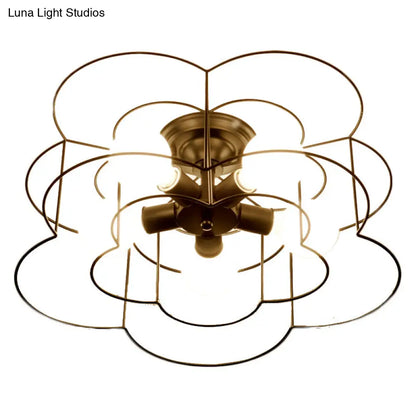 DecorBites™ DecorBites™ Retro Industrial Metal Ceiling Mounted Flower Semi Flush Light Fixture for Bedroom