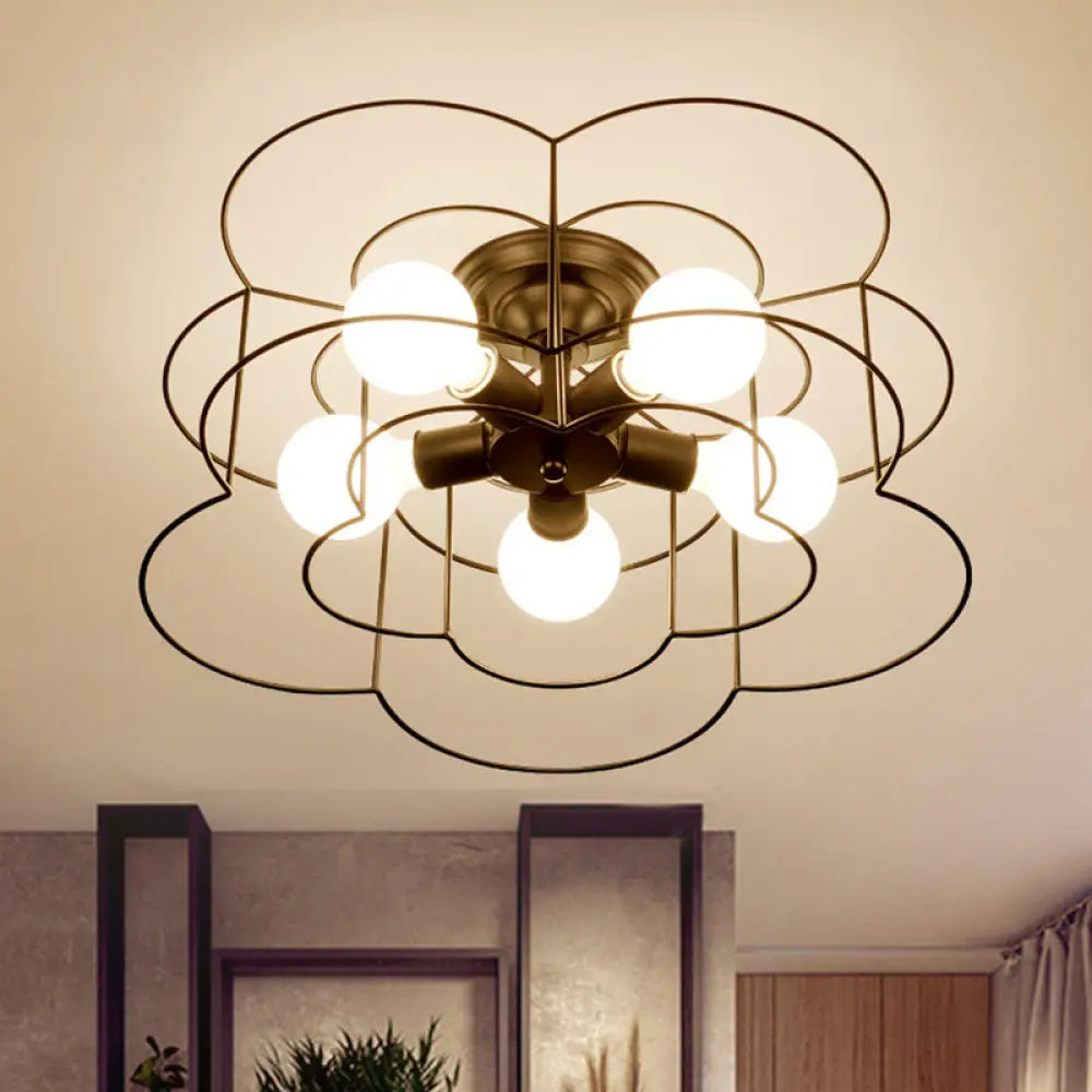 DecorBites™ DecorBites™ Retro Industrial Metal Ceiling Mounted Flower Semi Flush Light Fixture for Bedroom