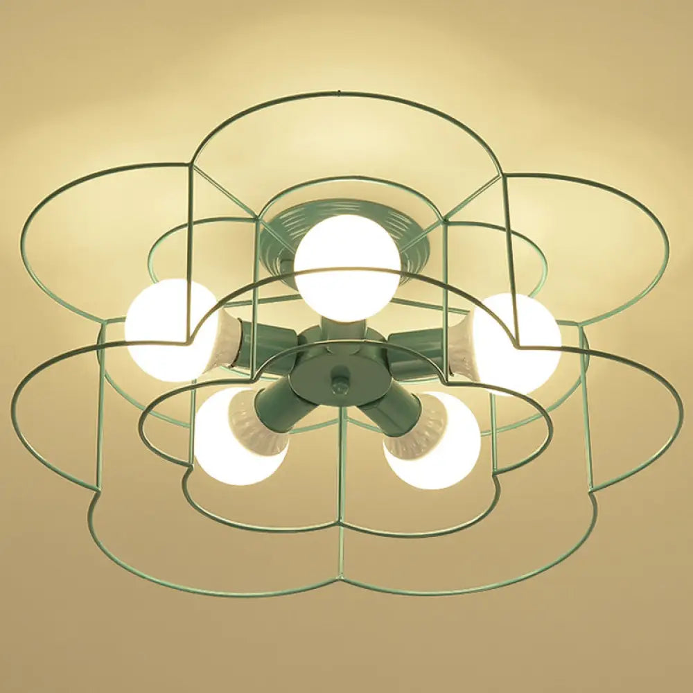 DecorBites™ DecorBites™ Retro Industrial Metal Ceiling Mounted Flower Semi Flush Light Fixture for Bedroom