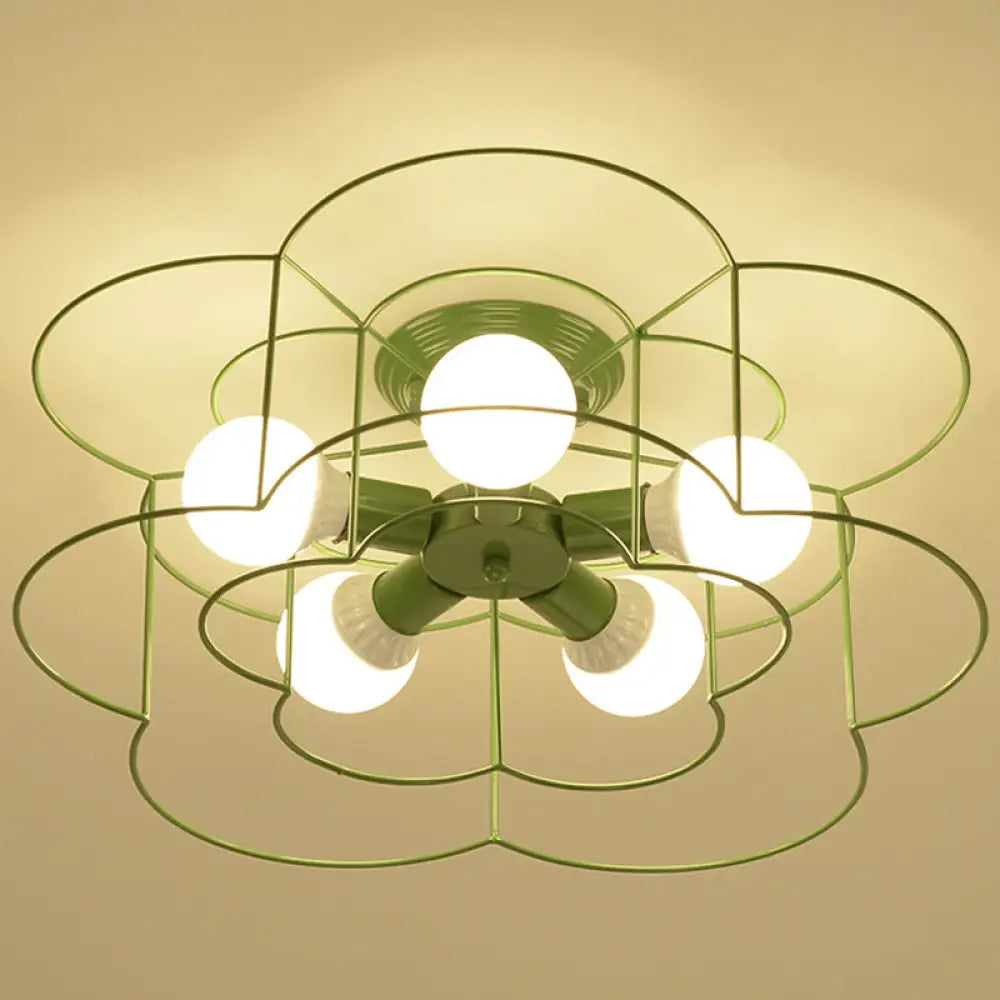 DecorBites™ DecorBites™ Retro Industrial Metal Ceiling Mounted Flower Semi Flush Light Fixture for Bedroom