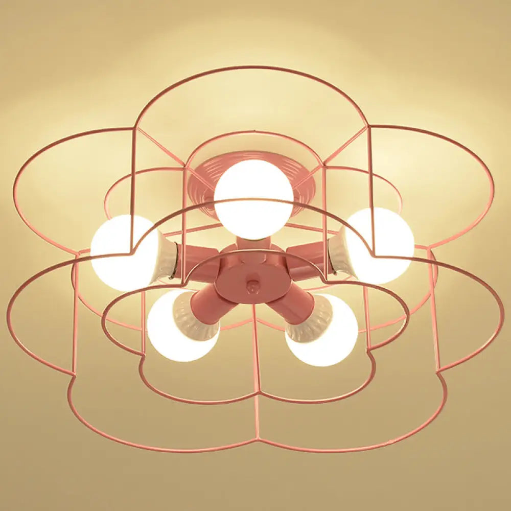 DecorBites™ DecorBites™ Retro Industrial Metal Ceiling Mounted Flower Semi Flush Light Fixture for Bedroom