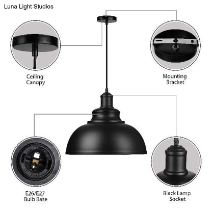 Retro Industrial Metal Ceiling Pendant with Black Finish Bowl Shade - Stylish Suspension Light for Living Room