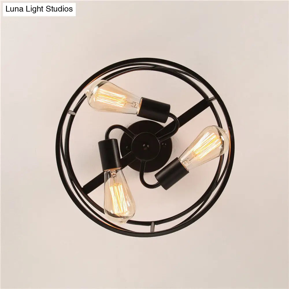 Retro Industrial Metal Flush Mount Ceiling Light for Living Room - Trellis Cage Design