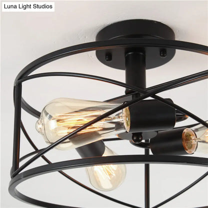 DecorBites™ DecorBites™ Retro Industrial Metal Flush Mount Ceiling Light for Living Room - Trellis Cage Design