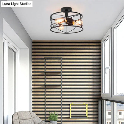 DecorBites™ DecorBites™ Retro Industrial Metal Flush Mount Ceiling Light for Living Room - Trellis Cage Design