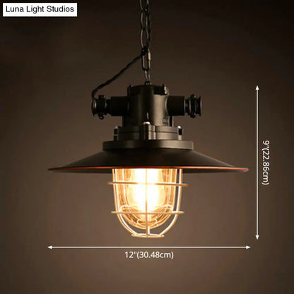 Retro Industrial Metal Hanging Light Kit - 1 Light Caged Pendant with Chain, Perfect for Restaurants