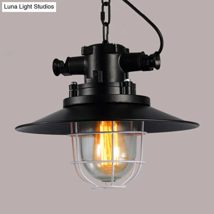 Retro Industrial Metal Hanging Light Kit - 1 Light Caged Pendant with Chain, Perfect for Restaurants