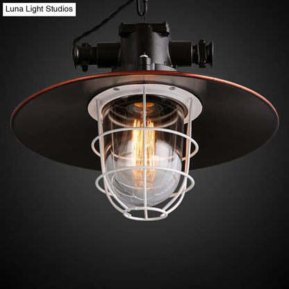 Retro Industrial Metal Hanging Light Kit - 1 Light Caged Pendant with Chain, Perfect for Restaurants