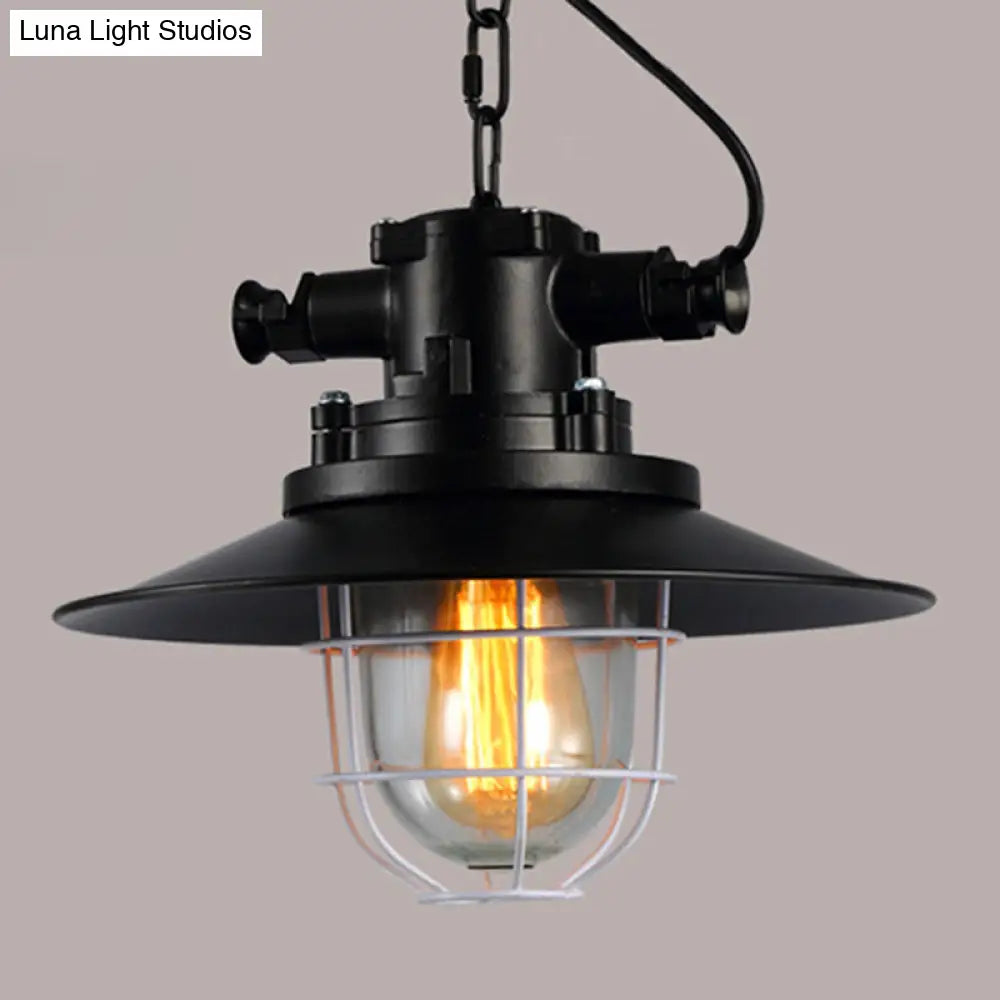 Retro Industrial Metal Hanging Light Kit - 1 Light Caged Pendant with Chain, Perfect for Restaurants