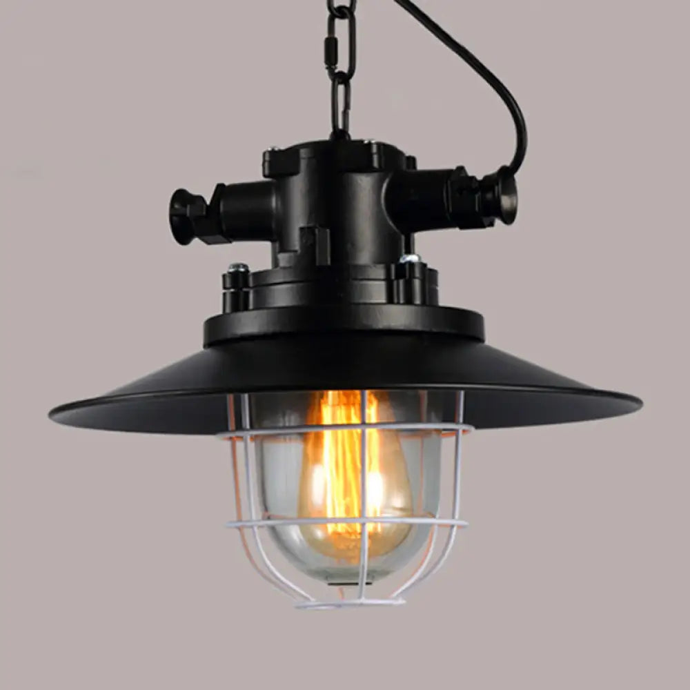 Retro Industrial Metal Hanging Light Kit - 1 Light Caged Pendant with Chain, Perfect for Restaurants