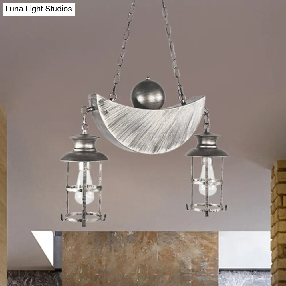 Retro Industrial Metal Pendant Chandelier with 2 Lights - Caged Living Room Fixture (Gold/Silver)