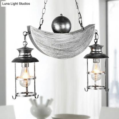 Retro Industrial Metal Pendant Chandelier with 2 Lights - Caged Living Room Fixture (Gold/Silver)