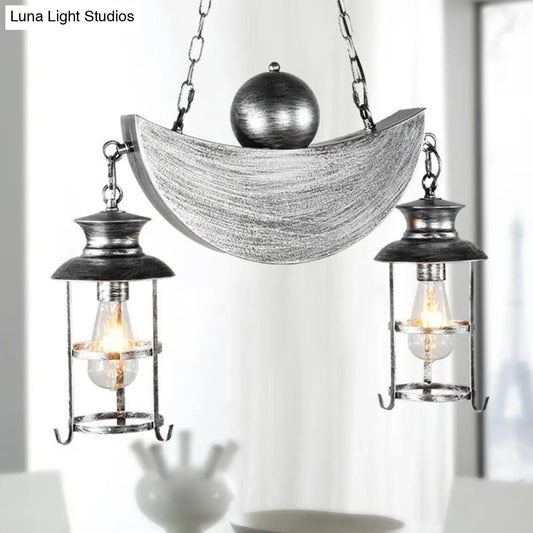 Retro Industrial Metal Pendant Chandelier with 2 Lights - Caged Living Room Fixture (Gold/Silver)