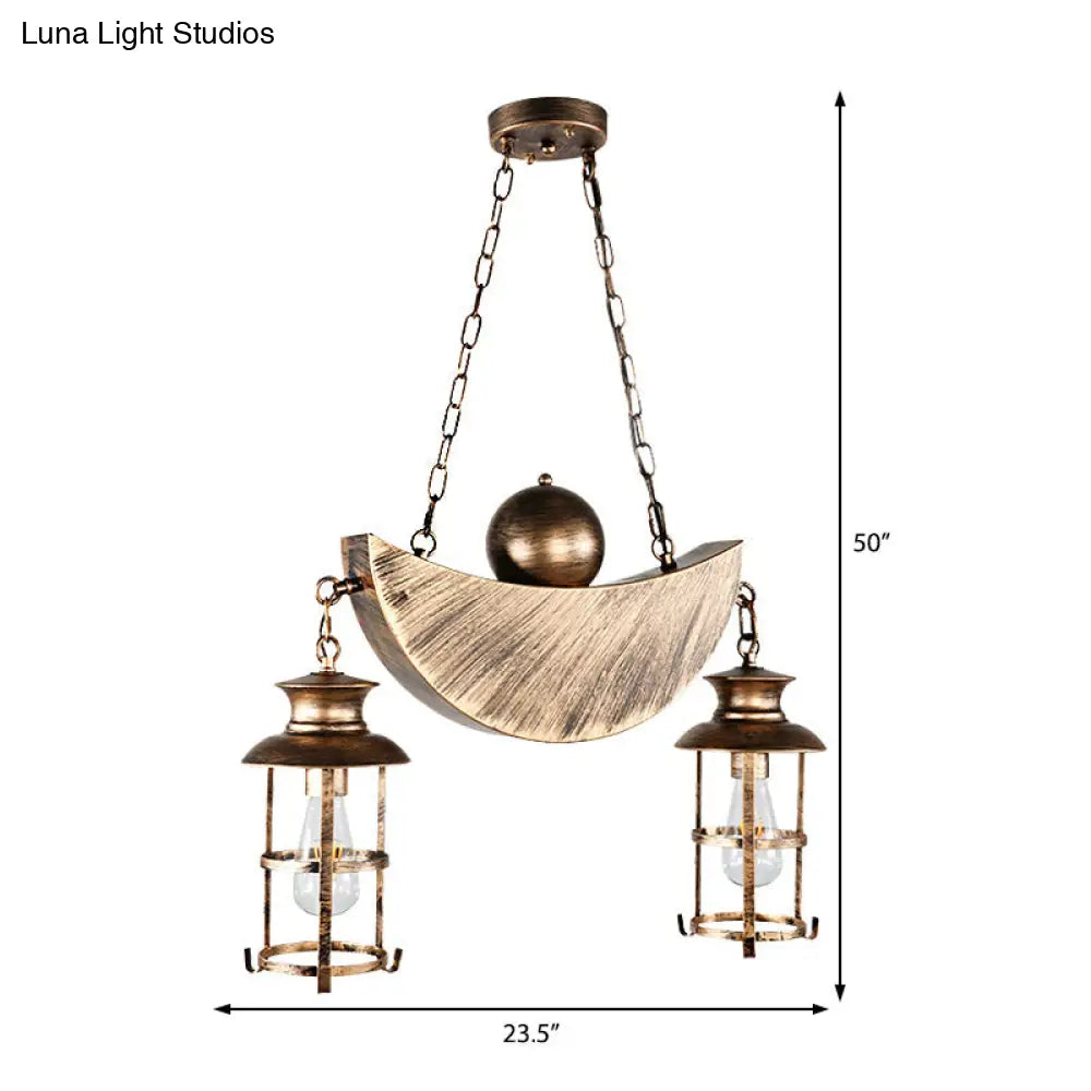 Retro Industrial Metal Pendant Chandelier with 2 Lights - Caged Living Room Fixture (Gold/Silver)
