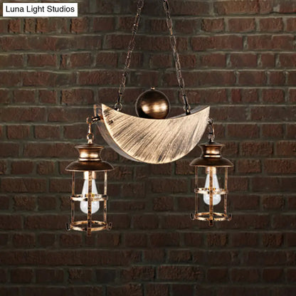 Retro Industrial Metal Pendant Chandelier with 2 Lights - Caged Living Room Fixture (Gold/Silver)
