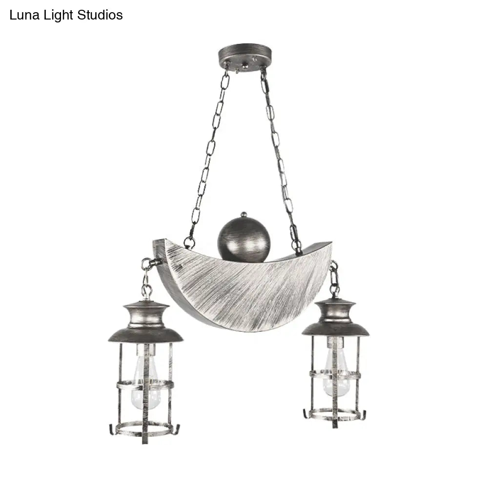 Retro Industrial Metal Pendant Chandelier with 2 Lights - Caged Living Room Fixture (Gold/Silver)