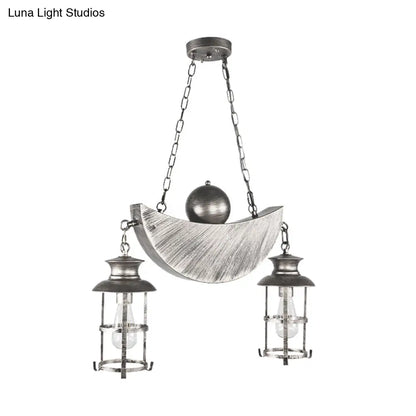 Retro Industrial Metal Pendant Chandelier with 2 Lights - Caged Living Room Fixture (Gold/Silver)