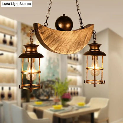 Retro Industrial Metal Pendant Chandelier with 2 Lights - Caged Living Room Fixture (Gold/Silver)