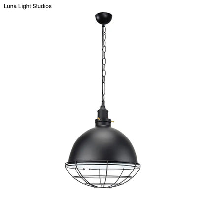 Retro Industrial Metal Pendant Light - Bowl Shade, 1 Bulb - Black/White/Red - Indoor Ceiling Light with Wire Guard and Chain