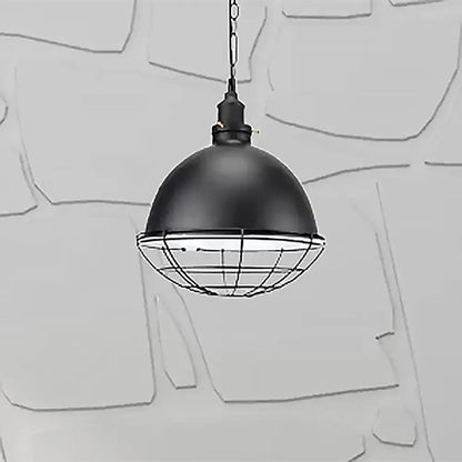 Retro Industrial Metal Pendant Light - Bowl Shade, 1 Bulb - Black/White/Red - Indoor Ceiling Light with Wire Guard and Chain