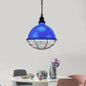 Retro Industrial Metal Pendant Light - Bowl Shade, 1 Bulb - Black/White/Red - Indoor Ceiling Light with Wire Guard and Chain