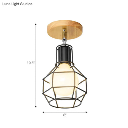 DecorBites™ DecorBites™ Retro Industrial Metal Semi Flush Light: Mini Triangle/Urn Design with Wire Guard - 1 Head Bedroom Ceiling Fixture