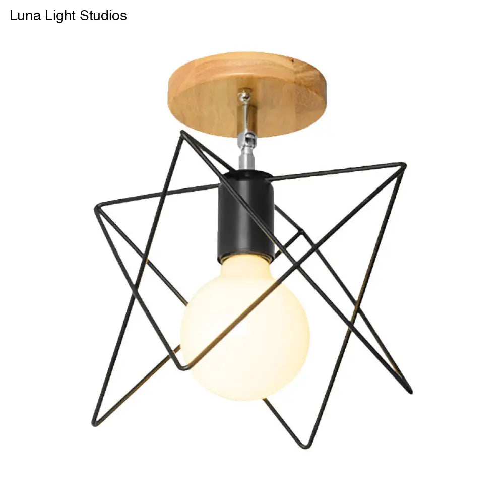 DecorBites™ DecorBites™ Retro Industrial Metal Semi Flush Light: Mini Triangle/Urn Design with Wire Guard - 1 Head Bedroom Ceiling Fixture