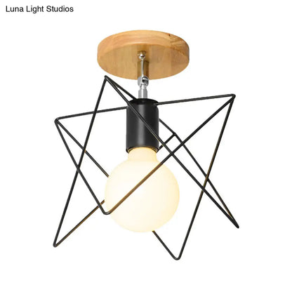 DecorBites™ DecorBites™ Retro Industrial Metal Semi Flush Light: Mini Triangle/Urn Design with Wire Guard - 1 Head Bedroom Ceiling Fixture