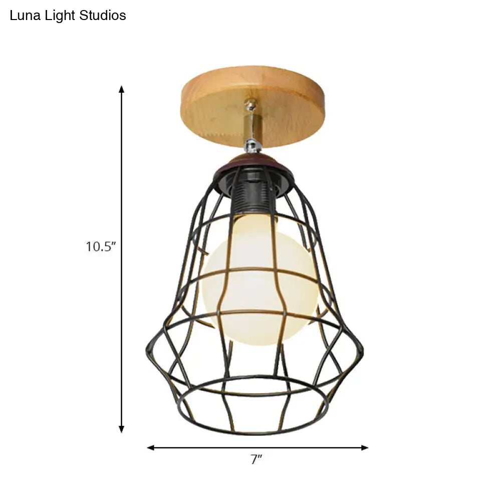 DecorBites™ DecorBites™ Retro Industrial Metal Semi Flush Light: Mini Triangle/Urn Design with Wire Guard - 1 Head Bedroom Ceiling Fixture