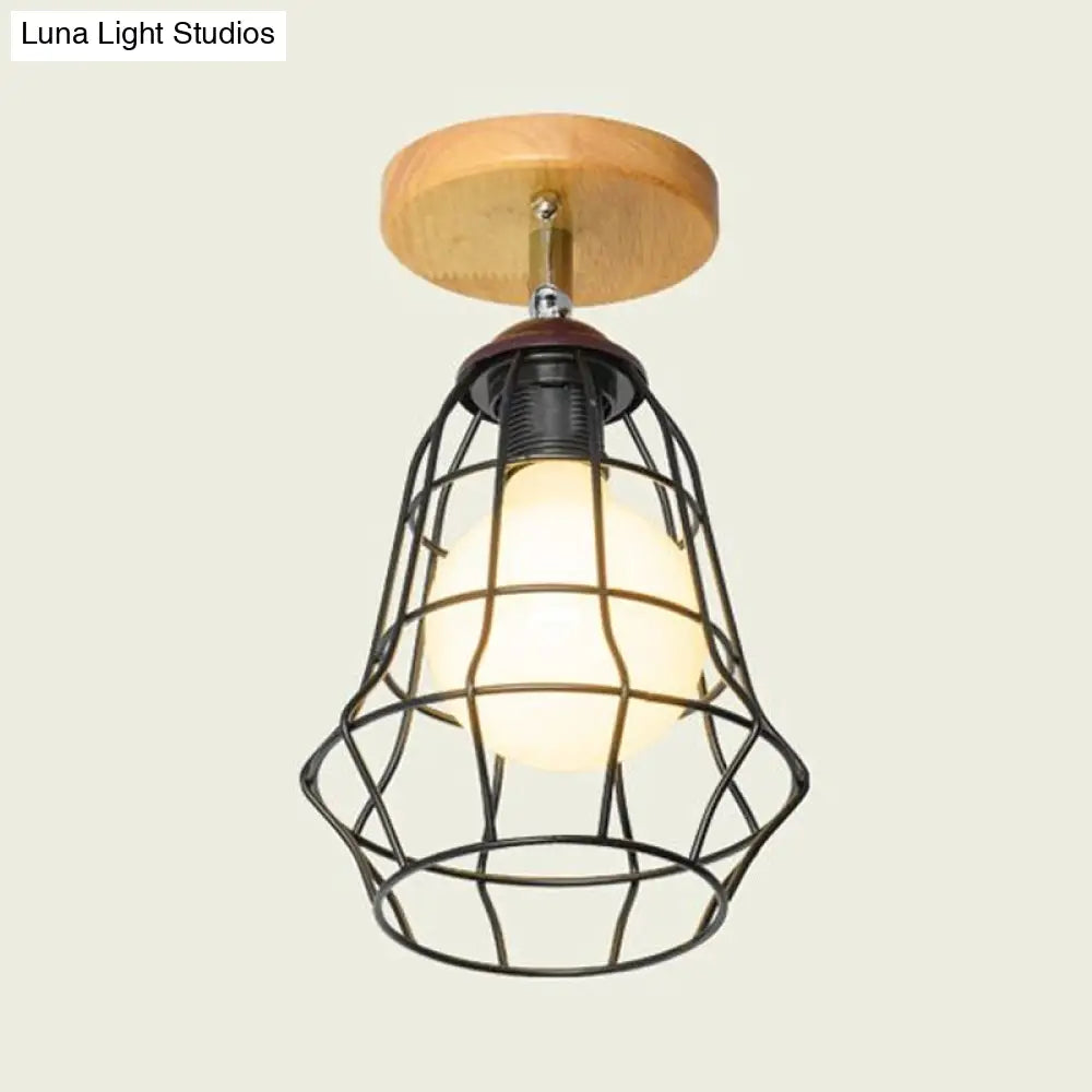 DecorBites™ DecorBites™ Retro Industrial Metal Semi Flush Light: Mini Triangle/Urn Design with Wire Guard - 1 Head Bedroom Ceiling Fixture